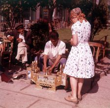 Street vendor of sweetmeats, Istanbul, Turkey, c1955. Creator: Arthur Charles Kirby Ware