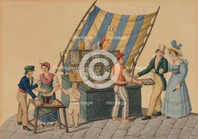 Street vendors in Naples: Frutti di Mare, c 1830. Creator: Anonymous.
