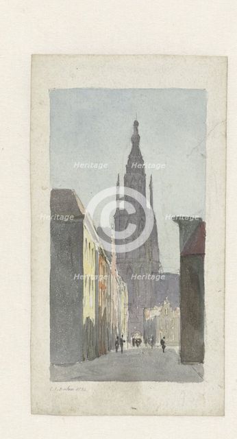 Street view with a view of the Grote Kerk in Breda, 1832. Creator: Carel Jacobus Behr.