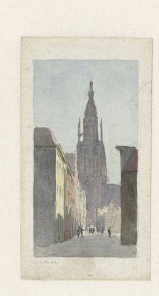 Street view with a view of the Grote Kerk in Breda, 1832. Creator: Carel Jacobus Behr