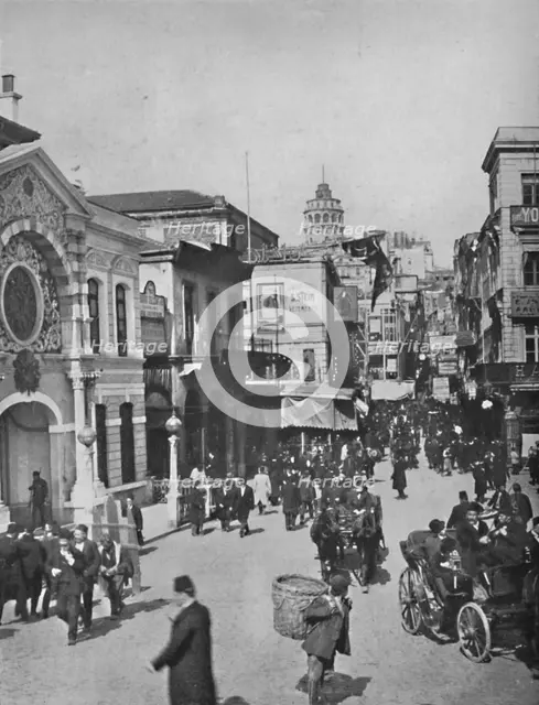 'Street vista in Galata from end of bridge, Constantinople', 1913. Artist: Unknown.