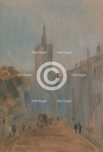 Street with Church and Figures, 1822 to 1825. Creator: Unknown.