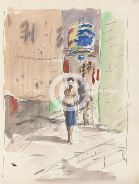 Street with a lantern and figures, 1931. Creator: Marius Bauer.
