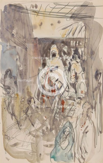 Street with figures and riders, 1923. Creator: Marius Bauer.