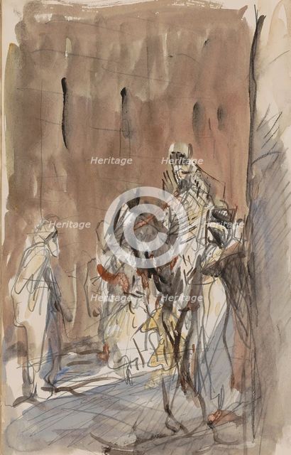 Street with figures, including a horseman, 1923. Creator: Marius Bauer.