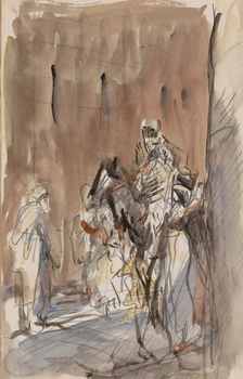 Street with figures, including a horseman, 1923. Creator: Marius Bauer