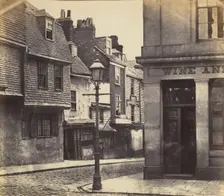 Street with Lamp Post and Wine Shop, 1850s. Creator: Unknown