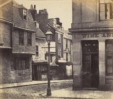 Street with Lamp Post and Wine Shop, 1850s. Creator: Unknown