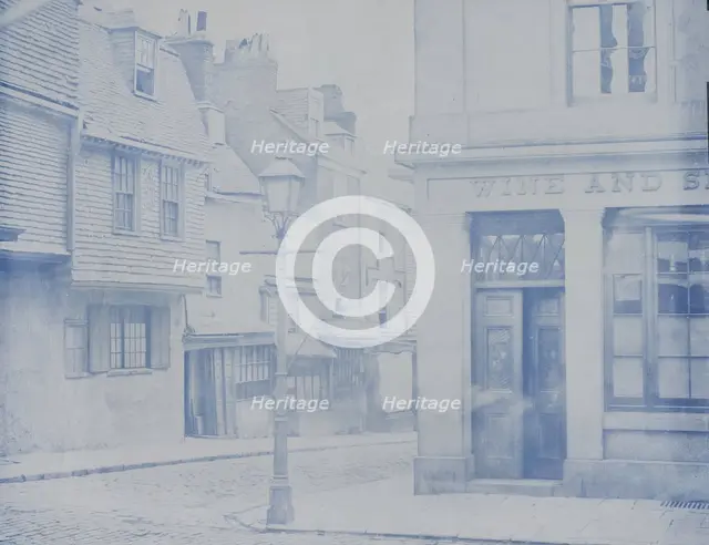 [Street with Lamp Post and Wine Shop], 1850s. Creator: Unknown.