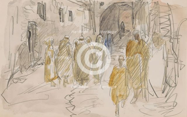 Street with standing figures in a circle, 1923. Creator: Marius Bauer.