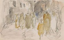 Street with standing figures in a circle, 1923. Creator: Marius Bauer