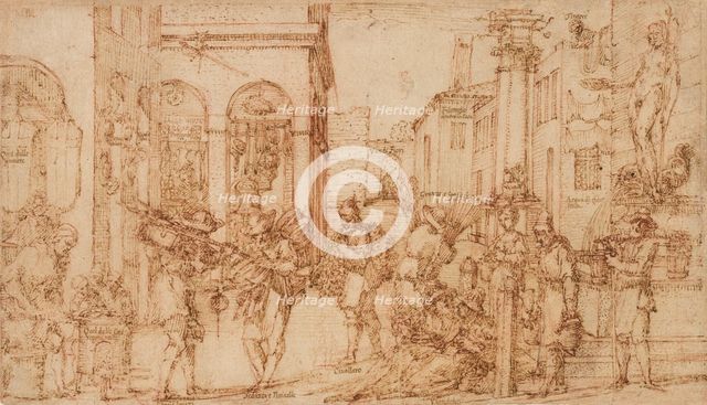 Street With Tradesmen, late 16th-early 17th century.. Creator: Giovanni Maria Tamburini.