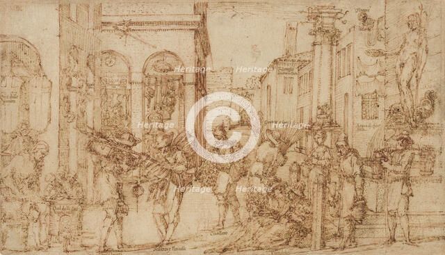 Street With Tradesmen, late 16th-early 17th century.. Creator: Giovanni Maria Tamburini.