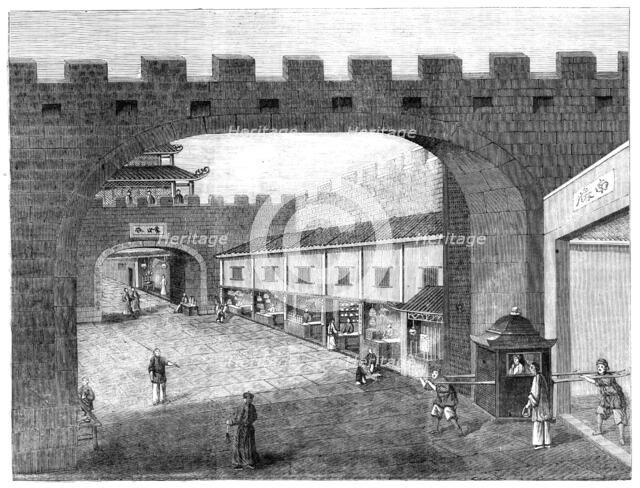 Street within the City Walls, Canton - from a drawing by a Chinese artist, 1857. Creator: Unknown.