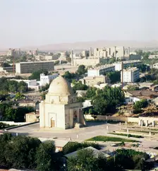 Streets looking towards Registan in mid-distance, Smarkand, Uzbekistan, USSR, c20th century