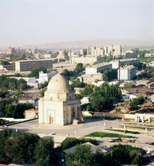 Streets looking towards Registan in mid-distance, Smarkand, Uzbekistan, USSR, c20th century
