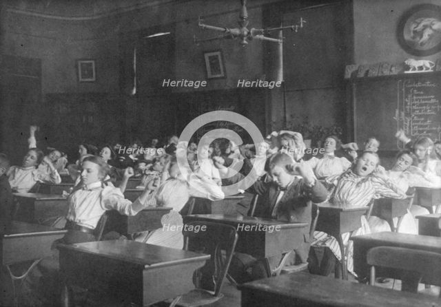 Stretching and yawning, 2nd Division, (1899?). Creator: Frances Benjamin Johnston.