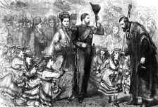 Strewing flowers before the Duke and Duchess of Edinburgh at Gravesend, 1874. Creator: Unknown