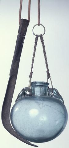 Strigil and flask, Roman