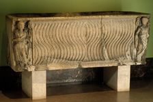Strigilated Sarcophagus with Figures of Salus & Asclepius, 3rd century. Creator: Unknown