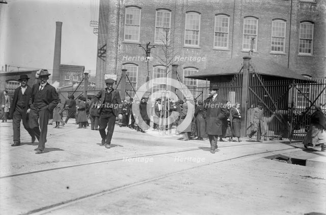Strikers leave mills, Passaic, between c1910 and c1915. Creator: Bain News Service.