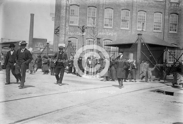 Strikers leave mills, Passaic, between c1910 and c1915. Creator: Bain News Service.