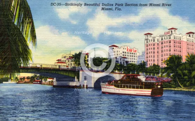 'Strikingly beautiful Dallas Park section from Miami River, Miami, Florida', USA, 1950. Artist: Unknown