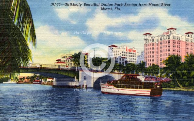 'Strikingly beautiful Dallas Park section from Miami River, Miami, Florida', USA, 1950. Artist: Unknown