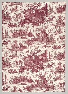 Strip of Copperplate Printed Cotton with "Les plaisirs de la ferme" Design, 1785-1790. Creator: Christophe Philippe Oberkampf (French, 1738-1815), firm of ; Jean-Baptiste Marie Hüet (French, 1745-1811)