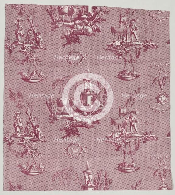 Strip of Copperplate Printed Cotton with "LOiseleur" Design, c. 1800. Creator: Jean-Baptiste Marie Hüet (French, 1745-1811).