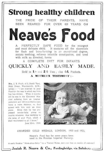 Strong healthy children...have been reared for over 80 years on Neave's Food, 1909. Creator: Unknown.