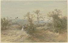 Strollers on a road through a shrub-covered plain, c1850-1905. Creator: Anton Burger