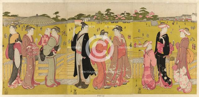 Strolling near Mihashi in Ueno, late 18th-early 19th century. Creator: Hosoda Eishi.