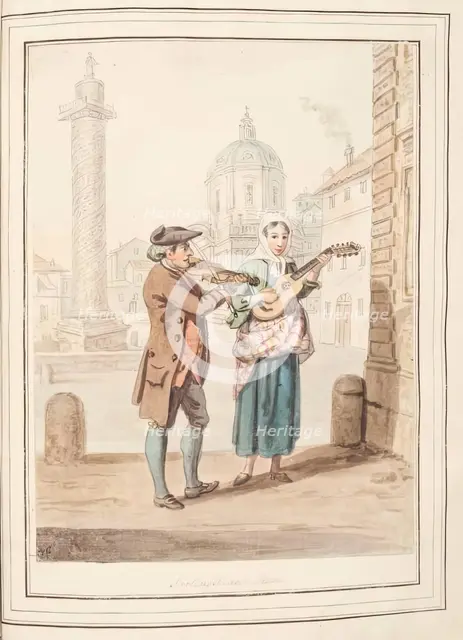 Strolling Fiddlers, Rome, leaf from 'A Collection of Dresses by David Allan Mostly from Nature',1776 Creator: David Allan.