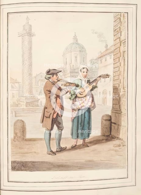 Strolling Fiddlers, Rome, leaf from 'A Collection of Dresses by David Allan Mostly from Nature',1776 Creator: David Allan.