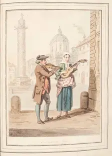 Strolling Fiddlers, Rome, leaf from A Collection of Dresses by David Allan Mostly from Nature 1776 Creator: David Allan
