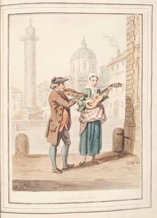 Strolling Fiddlers, Rome, leaf from A Collection of Dresses by David Allan Mostly from Nature 1776 Creator: David Allan