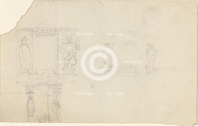 Structure with Figures in Asian Dress (Illustration for ?The Casket??), c. 1812?. Creator: John Flaxman.