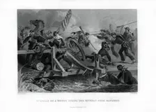 Struggle on a bridge during the retreat from Manassas, Virginia, (1862-1867).Artist: Felix Octavius Carr Darley