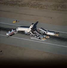STS-58 post-landing scene as orbiter is serviced, California, USA, November 1, 1993. Creator: NASA