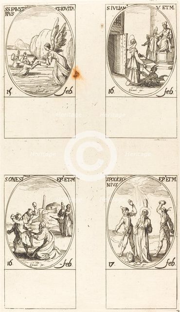 Sts. Faustinus and Jovita; St. Juliana; St. Onesimus; St. Policronius. Creator: Jacques Callot.