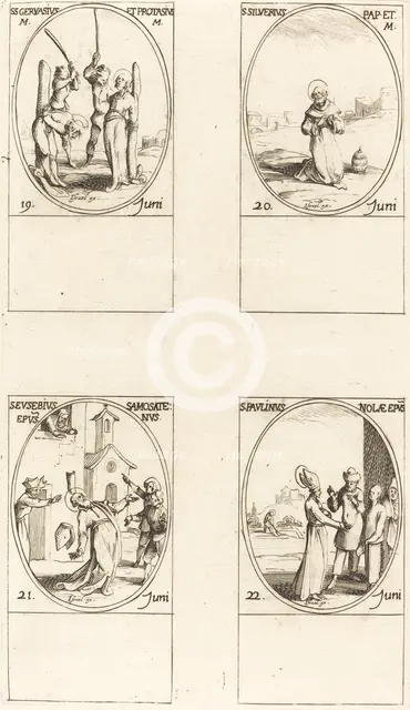 Sts. Gervase & Protase; St. Silverius; St. Eusebius of Samosata; St. Paulinus of Nola. Creator: Jacques Callot.