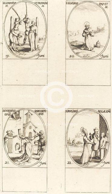 Sts. Gervase & Protase; St. Silverius; St. Eusebius of Samosata; St. Paulinus of Nola. Creator: Jacques Callot.