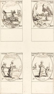 Sts. Jonas & Barachisius; St. John Climacus, Abbot; St. Benjamin; Sts. Quirinus & Bal. Creator: Jacques Callot