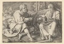 Sts. Peter and Paul Seated in a Landscape, 1527. Creator: Lucas van Leyden