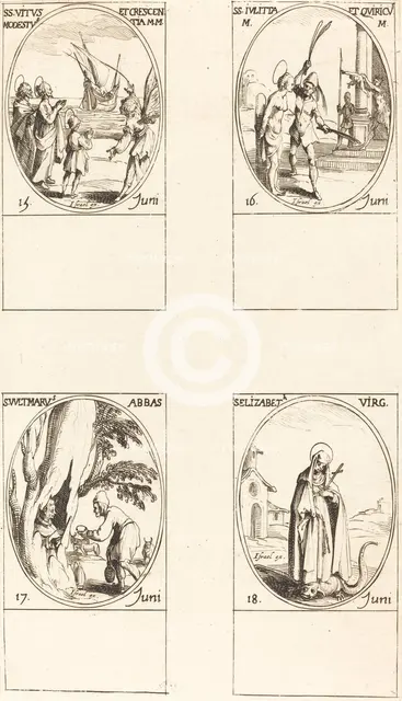 Sts. Vitus, Modestus, & Crescentia; Sts. Julitta & Quiricus; St. Avitus, Abbot; St. E. Creator: Jacques Callot.