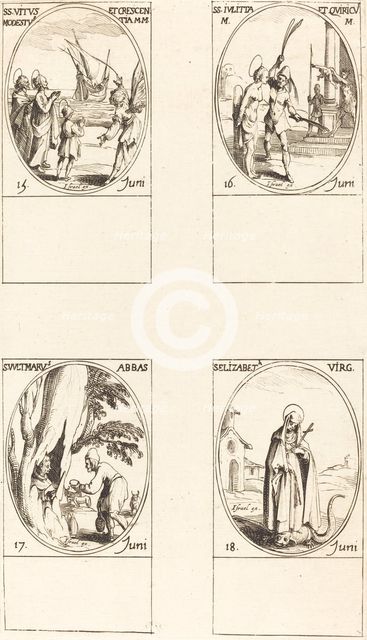 Sts. Vitus, Modestus, & Crescentia; Sts. Julitta & Quiricus; St. Avitus, Abbot; St. E. Creator: Jacques Callot.