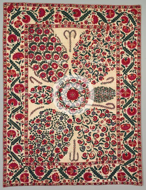 Suzani with floral sprays, 1800-1850. Creator: Unknown.