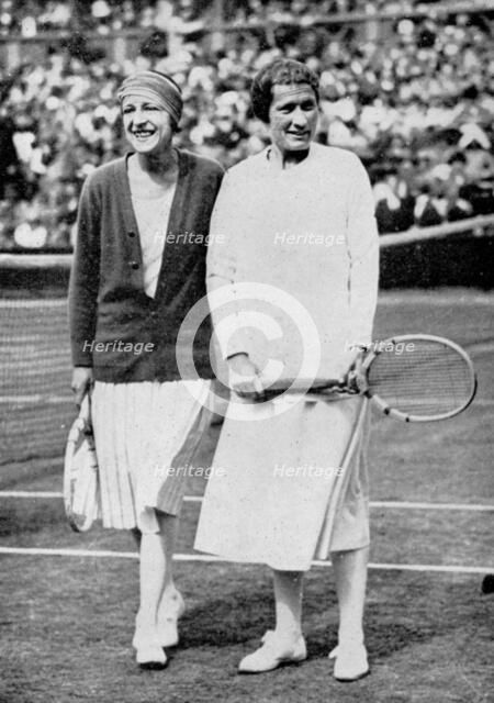 Suzanne Lenglen (left) and Elizabeth Ryan before their last singles match at Wimbledon, 1925. Artist: Unknown
