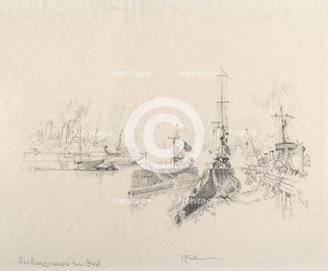 Submarines in Port, 1917. Creator: Joseph Pennell.
